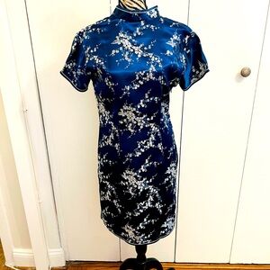 Elegant Blue Silver Floral Dress